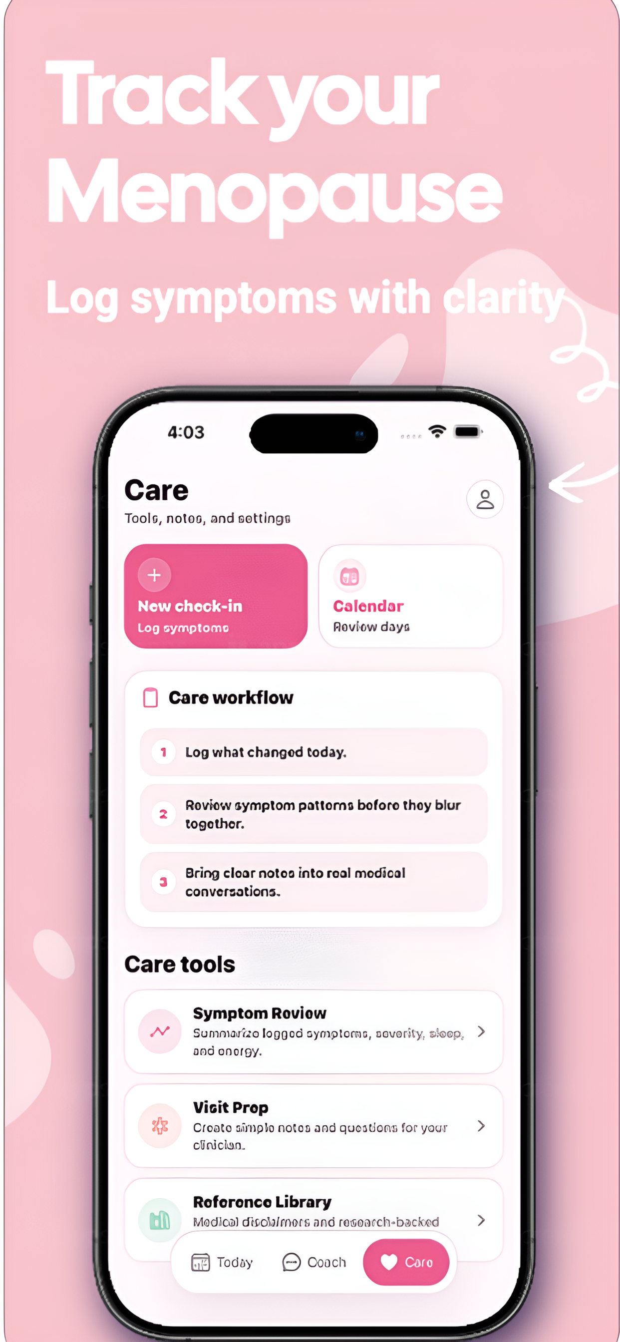 Nerina AI care tools and symptom tracking preview